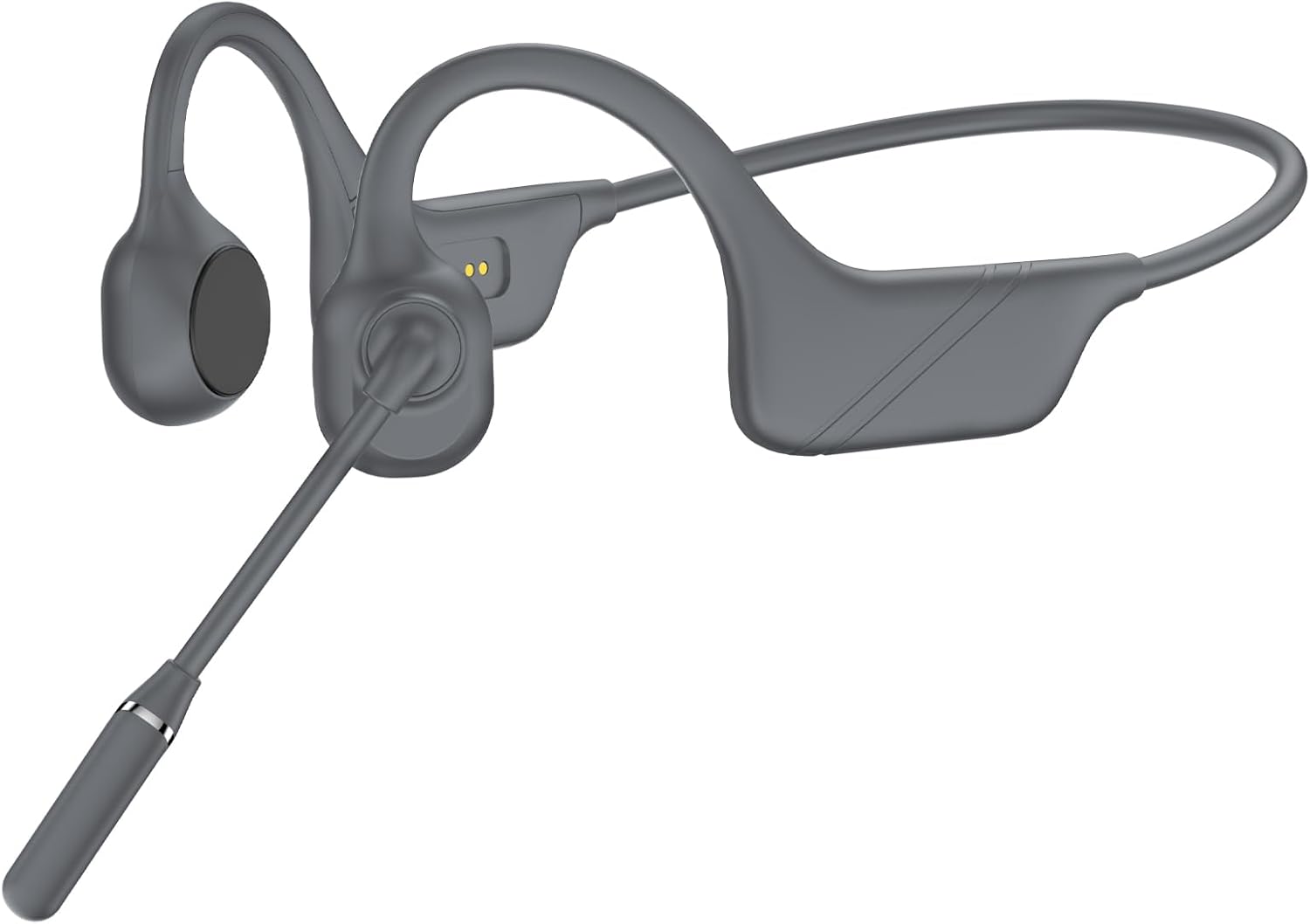 Meetings Open-Ear Headphones with Rotatable Noise-Canceling Boom Mic, Bone Conduction Bluetooth 5.4 Headphones with One-Touch Mute&Magnetic Charging for All-Day Use, Perfect for Driving Learning(Gray