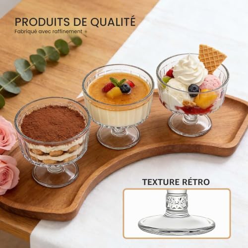 TOLASTO Lot de 6 Coupes à Dessert en Verre 315 ml – Coupelles à Glace avec Pied, Verrines pour Tiramisu, Panna Cotta, Pudding, Fruits, Yaourt et Desserts – vue 3