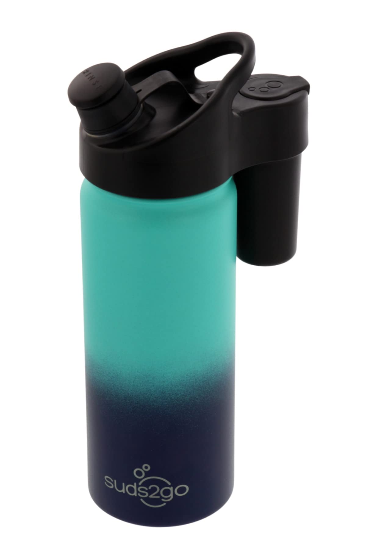 Suds2Go Stainless Steel Water Bottle & Portable Hand Washing Station – 20oz Insulated Leakproof with Foam Dispenser for Camping, Travel, Outdoor Activities, As Seen on Shark Tank - Ocean Ombre