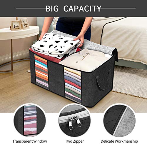 king do way Closet Organizer Clothes Storage Bags Large Capacity Storage Organizers with Reinforced Handle,Stainless Steel Zipper,3 Layer Fabric for Comforters,Bedding,Blankets Clothing Black