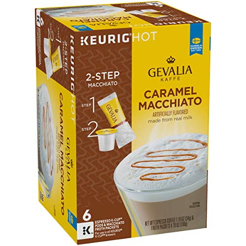 Gevalia 2-Step Caramel Macchiato K-Cup Espresso Pods and Froth Packets (36 Pods and Froth Packets, 6 Boxes of 6)