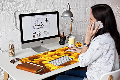 Image of Sunflower Mouse Pad Large Desk Mats on Top of Desks Pad 31.5''x 15.75''inch Gaming Mousepad Long Extended Desk Protector Mat Full Laptop Mat for Wireless Mouse Non Slip Work Computer