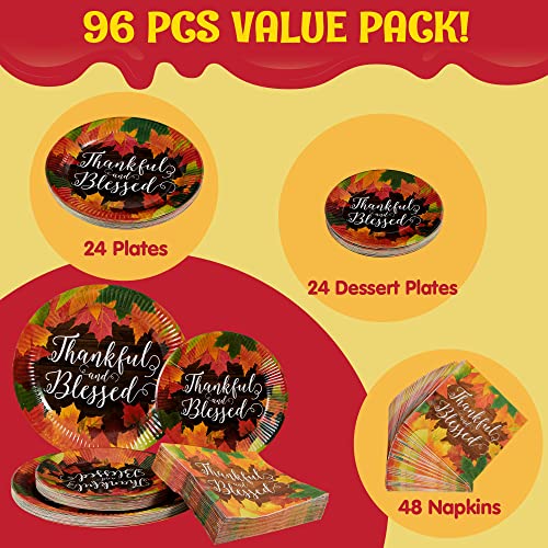 Joyin 96 Pcs Thanksgiving Disposable Paper Plates And Napkins Set Includes 24 10" Dinner Plates 24 7" Dessert Plates And 48 Napkins For Birthday Parties, Fall Picnic, Bbqs And Autumn Celebrations #TOP1