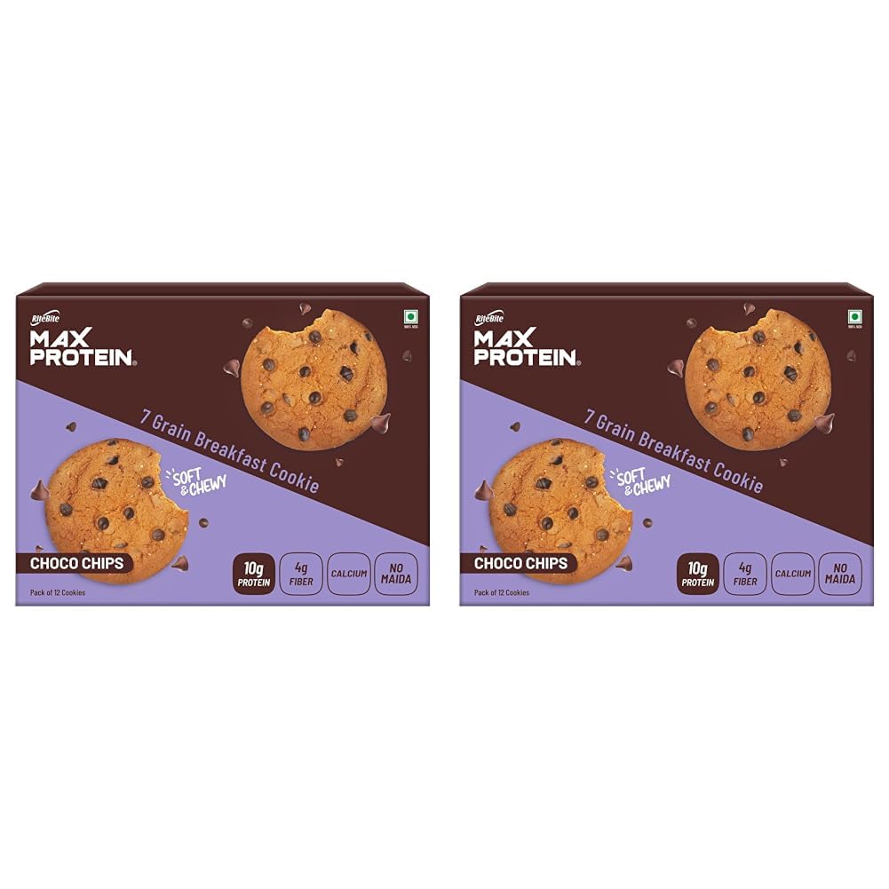 See full amazon price history chart for RiteBite Max Protein 7 Grain Breakfast Cookies - Choco Chips (660g, Pack of 24) loaded with Protein, Fiber and calcium, NO MAIDA, GMO FREE, NO Preservatives. RiteBite Max Protein 7 Grain Breakfast Cookies - Choco Chips (660g, Pack of 24) loaded with Protein, Fiber and calcium, NO MAIDA, GMO FREE, NO Preservatives. (B0CYPY2V1W) Amazon Price History, Amazon Price Tracker