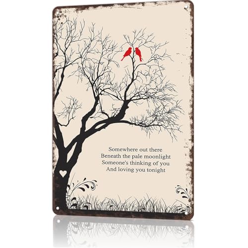 Vintage Metal Tin Sign Somewhere Out There Song Lyrics Portrait Posters Wall Art for Dorm Home Office Room Decor 8X12inch