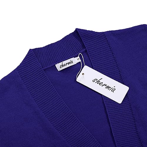 Image of Women's 3 /4 Sleeve Cropped Cardigan Sweater Open Front Short Shrugs Cardigans Lightweight Sweaters