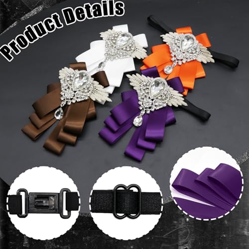 Image of Luckyvestir Womens Mens Bow Tie Ribbon Black Rhinestone Bow Ties Men Large Crystal Bowknot Bowtie for Wedding Party Banquet
