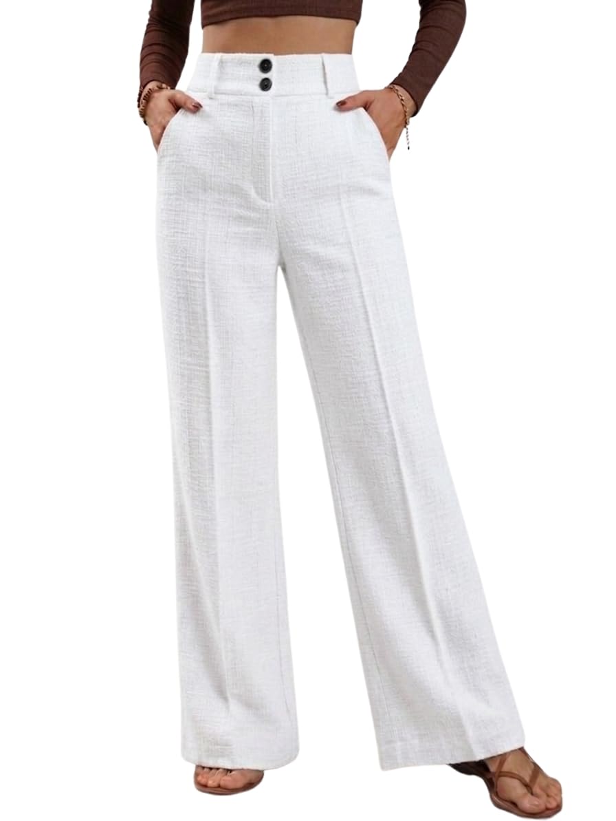 High Waist Korean Trousers for Woman | Premium Wide Leg Palazzo Pant | Full Length with Dual Button & Elastic Band | Comfortable Office Wear & Business Casual Trouser (5272)-image-6