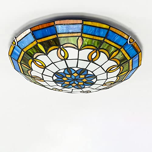 Plafonnier Tiffany grand format luminaire LED suspendu vintage E27 salon rustique