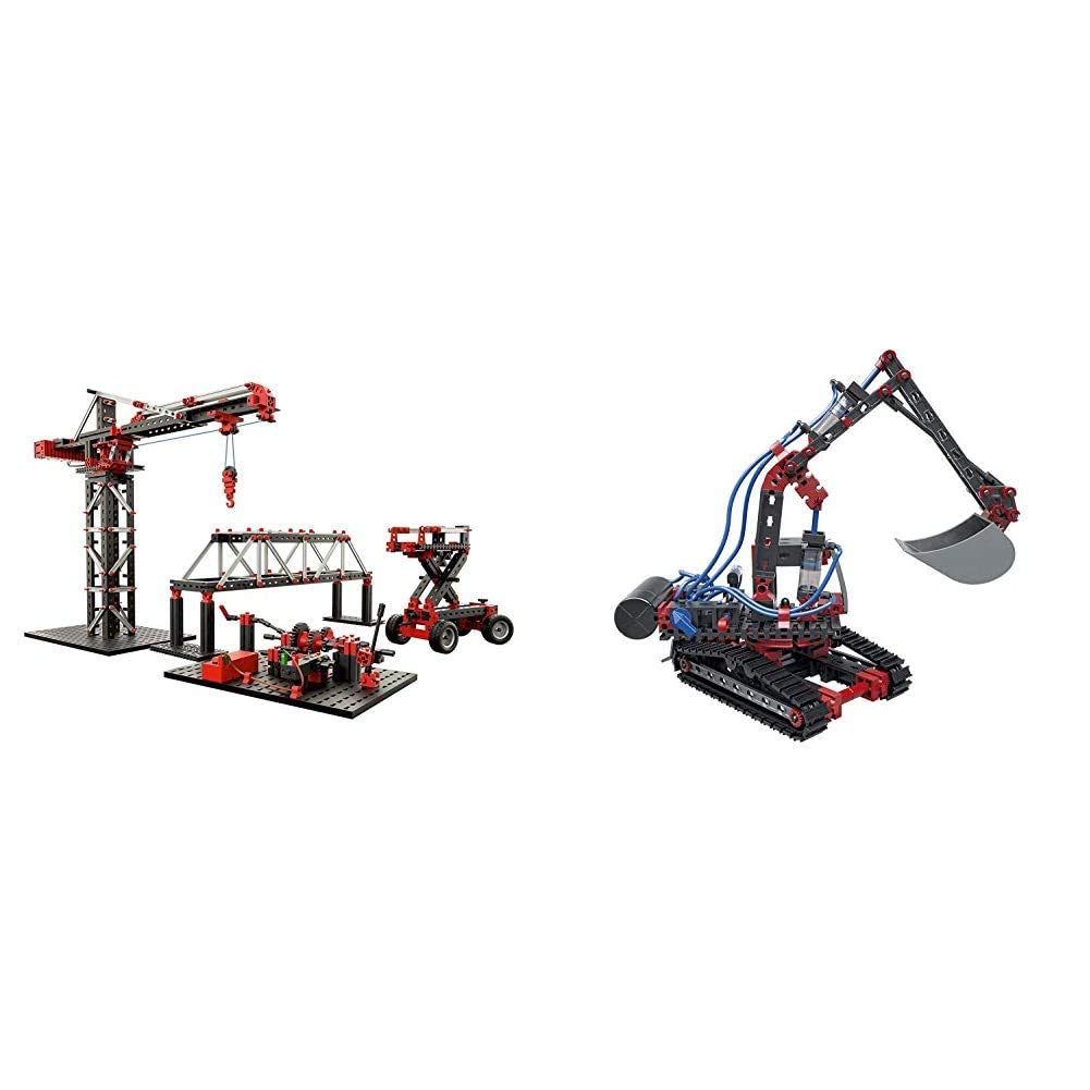 fischertechnik Experimentierbaukasten Mechanic + Static 2 - der optimale Technik Baukasten & Pneumatic Power - der Pneumatik Spielzeug Bagger & 4 weitere Modelle Spielspaß