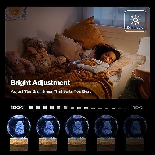 Image of 3D Panda Crystal Ball Night Light with 16 Color LED Wooden Base 3.15 Inch Glass Ball Lamps with Remote for Birthday Christmas Cute Panda Gifts for Lovers Boys Girls Friend (Upgraded)