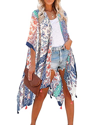 Image of Breezy Lane Women's Kimono Cardigan Summer Swimsuit Coverups Beach Cover Up with Floral Print for Vacation