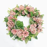 HAOSHICS Kunstbloemenkrans om op te hangen, kunstslinger voor de voordeur, krans, kunstkrans voor deur, bruiloft, feest, huis, muur, raamdecoratie (witte roos
