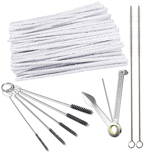 Pipe Cleaners Tool Set,100 Hard Bristle Pipe Cleaners,3-in-1 Pipe Tamper Reamer,1 Mini Nylon Brush Set,2 Pieces Straw Cleaning Brushes,Tobacco Pipe Cleaners for Pipe Smoking,Teapot Drinkware Cleaning