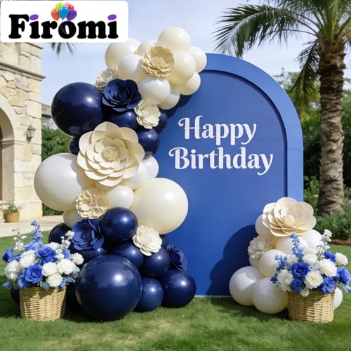 Image of Firomi Dark Navy Blue Balloons 12-inch 100 Pack (with 3 Ribbons) | Big Round Helium Thicken Latex Balloon for Wedding Birthday Graduation Party Backdrop Decorations
