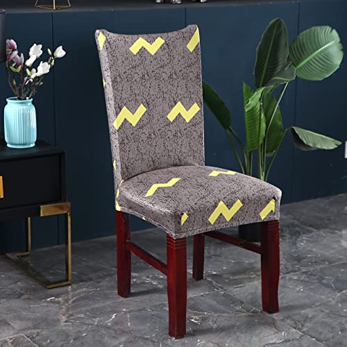 Image of House of Quirk Elastic Chair Cover Stretch Removable Washable Short Dining Chair Cover Protector Seat Slipcover (Pack of 6, Olive Flash Yellow)