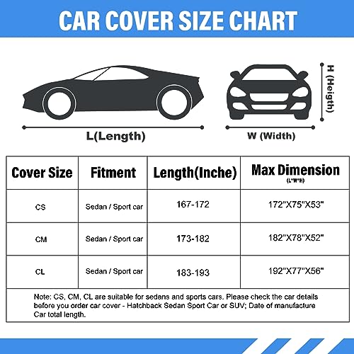 Image of Car Cover Waterproof All Weather, Coverado Outdoor Full Car Covers with Invisible Zipper Mirror Pocket, Rain Sun UV Wind Protection Car Covers for Automobiles Universal Fit for Camaro,etc (183 inch-193 inch)