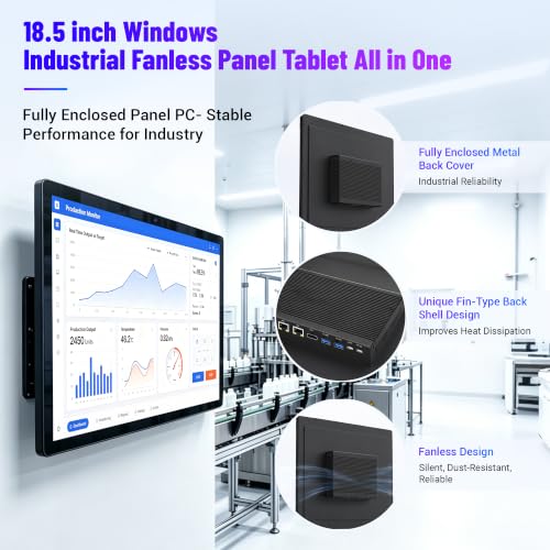 Image of 18.5 inch All-in-One Industrial Panel PC Win11 Pro, Fanless Embedded Panel Computer N100 8GB RAM 128GB ROM Touchscreen Tablet, 1920*1080 IPS, HDMI 2.0, Type-C 3.1 for Office /Automation /Kiosk /Bar /Warehouse