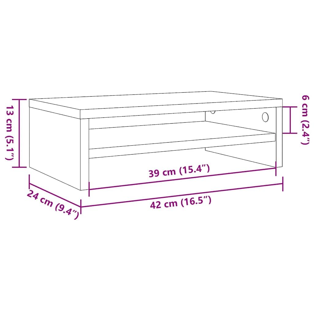 Supporto per monitor grigio Sonoma, 42 x 24 x 13 cm, in legno con vano portaoggetti, per scrivania, PC, laptop e TV