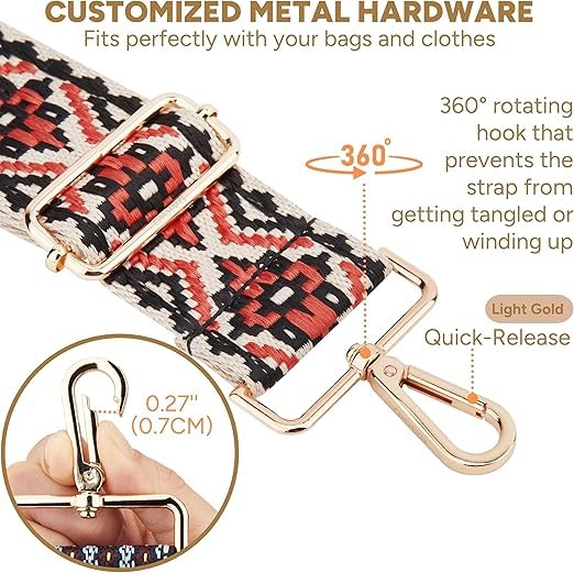 Image of Lyrovo Adjustable Purse Strap Replacement for Women, 1.5 inch Wide Crossbody Shoulder Strap Boho Handbag Strap (Aztec-Red Wine)