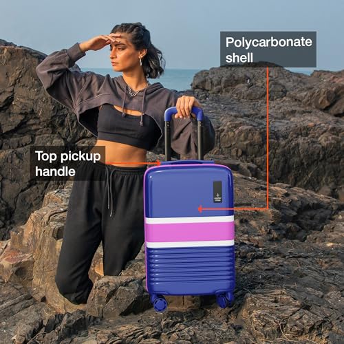 Image of Nasher Miles Mexico Hard-Sided Polycarbonate 8 Wheels Double Spinner Cabin Luggage Blue and Pink 20 inch |55cm Trolley Bag,Small
