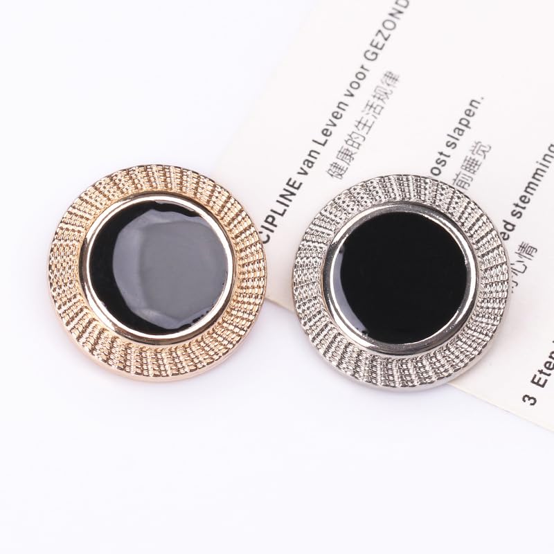 botón, 20 Botones Redondos Negros for Ropa, cárdigans, Abrigos(Golden Edge,18 mm)