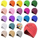 22 Pieces Stretch Turbans Head Beanie Cover Twisted Pleated Headwrap Assorted Colors Hair Cover...