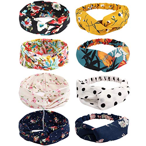 Jaciya 8 Pieces Knotted Headbands for Women Turban Headbands for Women Wide Headbands for Women Knot Headband 8 Colors