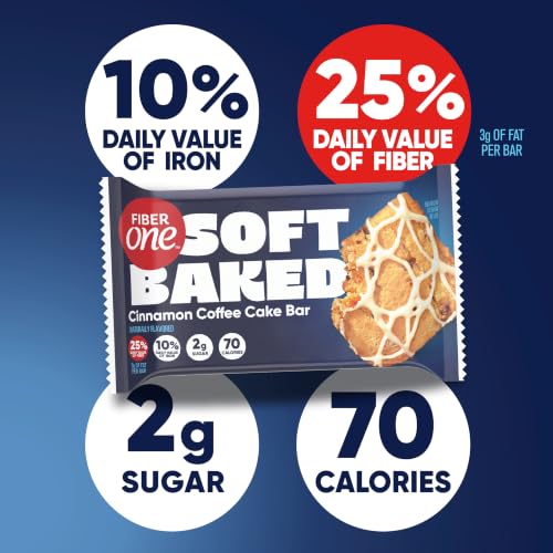 Image of Fiber One 70 Calorie Cinnamon Coffee Cake Soft-Baked Bars, 6 Bars, 5.34 oz | 21% Daily Value of Fiber per Bar, 70 Calories & 2g Sugar, 5g Net Carbs, Office Snack or Lunchbox Add-On