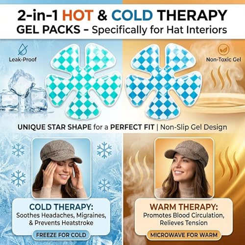 Image of Reusable Cooling Gel Ice Packs for Hats, Adjustable Cold Therapy Headband Inserts for Hard Hats & Sun Hats, 4-Hour Relief for Construction Workers, Migraines & Heat Stroke Prevention, 2 Pack