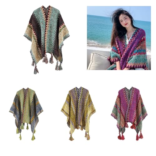 Écharpe poncho avec devant ouvert chaud et pull d'hiver drapé haut de gamme - 2
