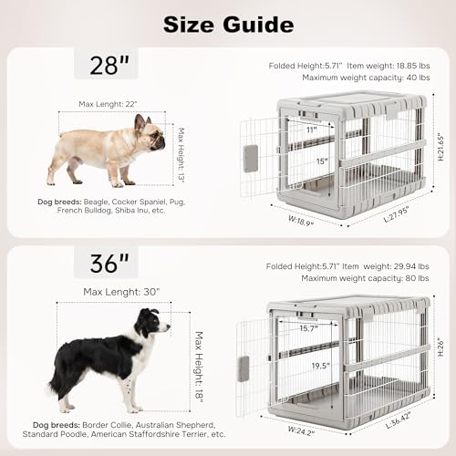 ZOMISIA Collapsible Dog Crate for Dogs - 28" L Heavy Duty Dog Kennel No Tools Required with 4 Sides Steel Foldable Cage for Dogs Indoor Furniture, Portable Carrier with 2 Smooth Wheels, Beige - Image 3