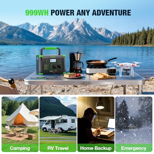 Image of Solar Generator 1000W Portable Power Station for Home Use | 120V Pure Sine Wave AC Outlets, 60W USB-C PD Fast Charging, 10 Ports for RV Trip,Camping,Home Emergency