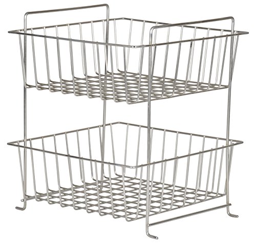 Steel 2 Tier Basket Stand for Storing and Organizing Vegetables, Fruits and More (30x30x36 cm, Silver)