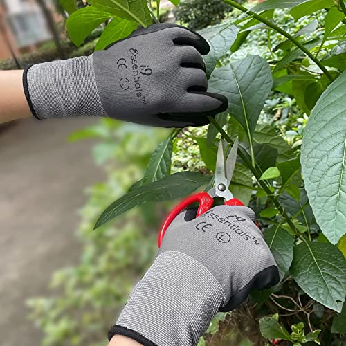 I9 Essentials 12 Pair Micro-Foam Nitrile Coated Safety Work Gloves, Lightweight Construction Gloves, Best Grip Working Gloves For Warehouse, Gardening, Repair, & More (Grey-Non Touch Screen, Large) #TOP4