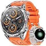 Orologio intelligente militare con GPS / bussola, con assistente vocale GPT, Schermo AMOLED da 1,56" , compatibile con Android e iOS (chiamate Bluetooth / dial), modalità sportive multiple(arancione)