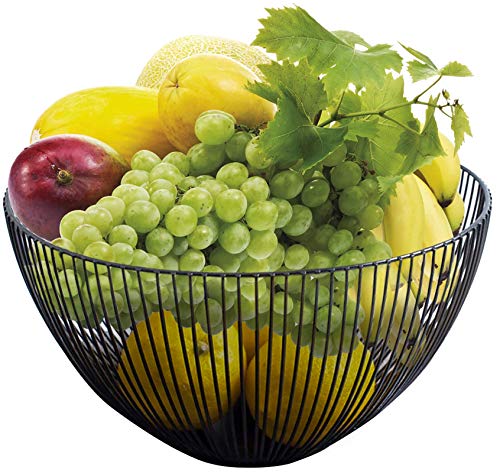 Yesland Metal Wire Fruit Basket - 9.75 x 5.75 x 3.75 Inches, Black Kitchen Countertop Fruit Bowl Vegetable Holder for Bread, Snacks, Households Items Storage for Kitchen/Livingroom