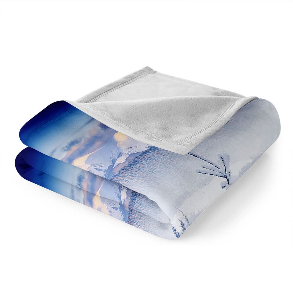 Manta De Franela De Microfibra 180X220Cm Manta De Felpa Suave para Sofá Cama 3D Escena De Nieve Blanca En El Bosque Impresión Patrón Manta Polar Invierno Gruesa Y Esponjosa Caliente Transpirable