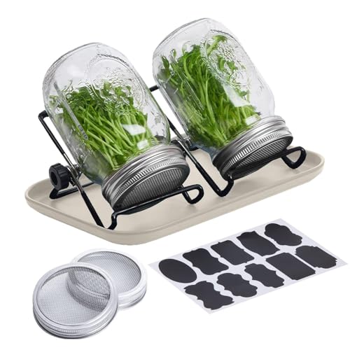 スプラウト栽培キット - ステンレス製スタンドとトレイ付き発芽ジャーキット | 有機種子で簡単栽培、初心者向けメイソンジャー発芽キット、室内での健康ンスプラウト栽培セットスプラウト栽培用