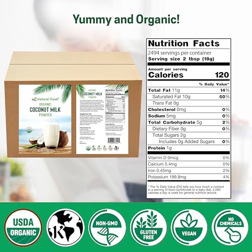Image of Z Natural Foods Organic Coconut Milk Powder - All-Natural Vegan Dairy-Free Alternative with MCTs - Unsweetened Coconut Creamer for Coffee & Smoothies - Gluten-Free, Non-GMO, 33 lbs