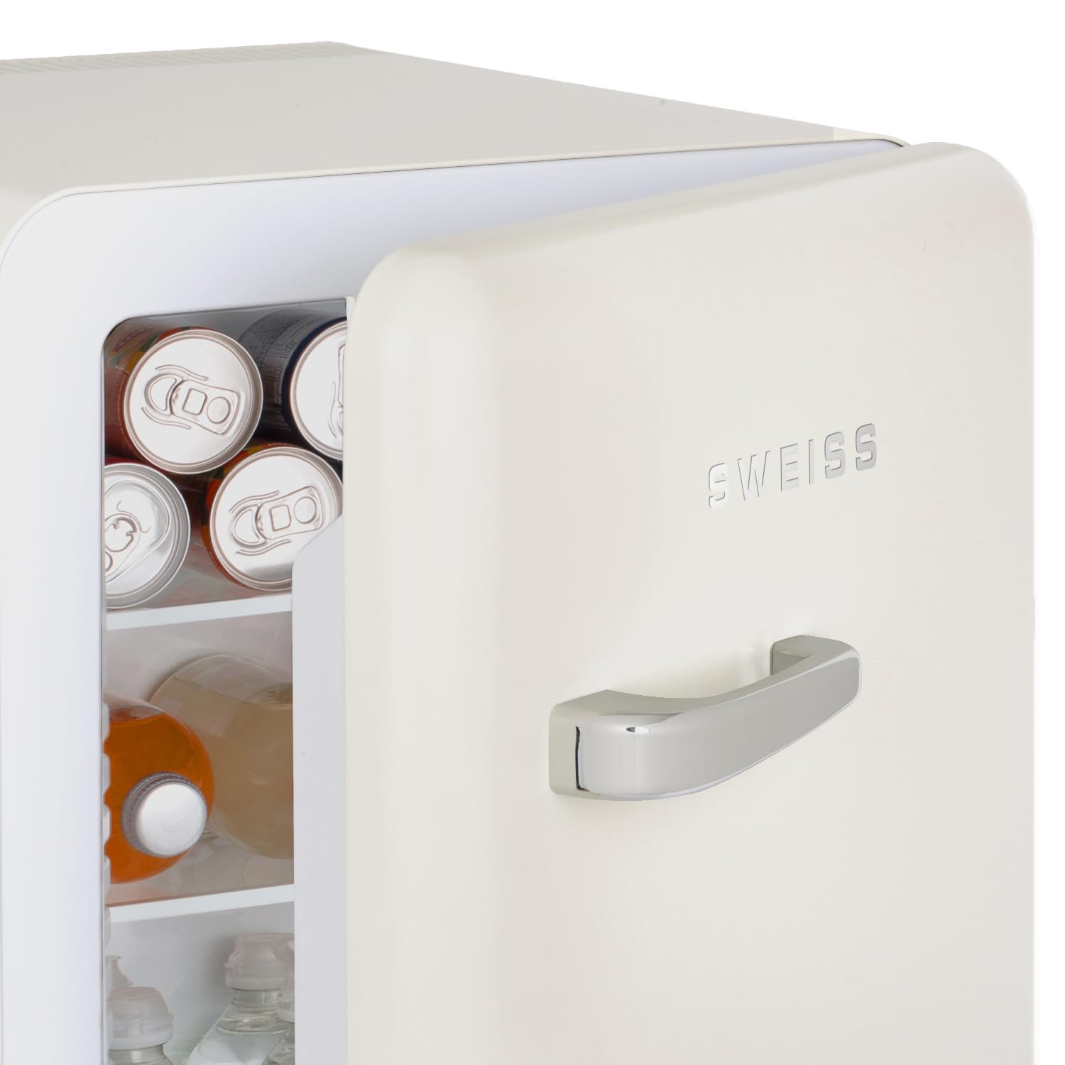 SWEISS Mini Bar Vintage 31L WEISS8, Mini Refrigerador Compacto Diseño Retro, Refrigerador Silencioso 24dB para Habitación, Oficina, Bebidas o Cosméticos, Temperatura Ajustable 6°-15°C, Beige