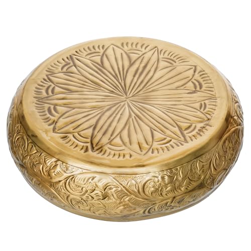 Image of eCraftIndia Golden Metal Decorative Urli Bowl for Home Decoration Office Tv Unit Kitchen Showpiece for Good Luck | Urli for Floating Candles Flowers for Pooja Room Entryway Living Room Diwali Gift