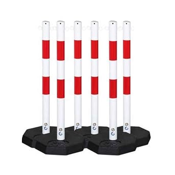 6 Pack - Flexibarrier Post & Chain Barrier -Steel- including 25m plastic chain Red/White