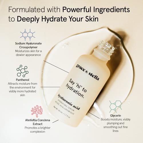 Image of grace & stella Award Winning Hyaluronic Acid Face Serum (50ml /1.7 fl oz) Removes Fine Lines & Wrinkles, Hydrating Hyaluronic Acid Serum for Face, Acido Hialuronico for Women - Vegan Skincare (2-Pack)