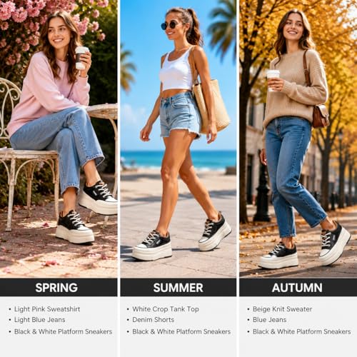 Image of Platform Sneakers for Women Chunky Casual Lace Up Comfort Shoes