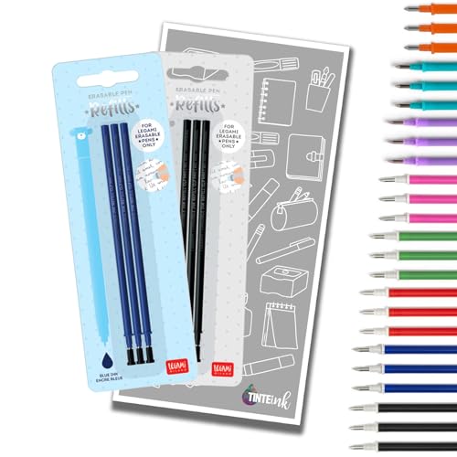 Legami Pen Refills Gel for Erasable Gel Pen Range with Tinte Ink Envelope (Blue & Black (Two Packs))