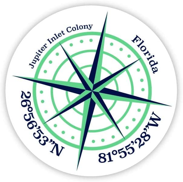 Jupiter Inlet Colony Florida 2-Inch Vinyl Decal Sticker Latitude Longitude Compass Design