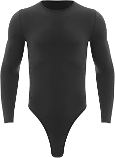 Maillot Leotardo Deportivo para Hombre Cuello Redondo Camiseta de Manga Larga Elástica de Color Sólido Body de Deportivo Informal L-XL