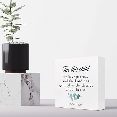 Miniatura 4 de For This Child I Have Prayed 1 Samuel 127 - Caja de madera con versículo bíblico para decoración de escritorio, letrero de madera cristiana para el