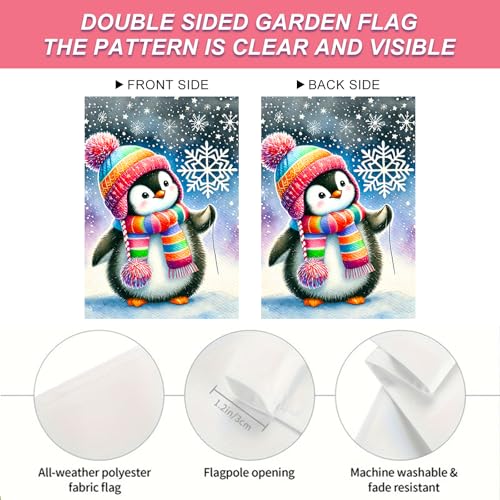 Image of BlissYard Garden Flag Penguin Snowflake Winter 12x18 Inch Polyester
